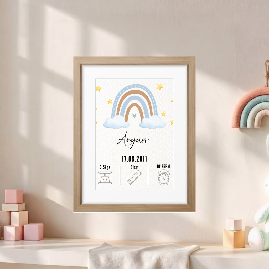 Birth Announcement Frame - Rainbow Blue
