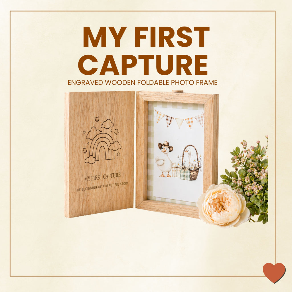 My First Capture- Wooden Engraved Foldable Photo Frame