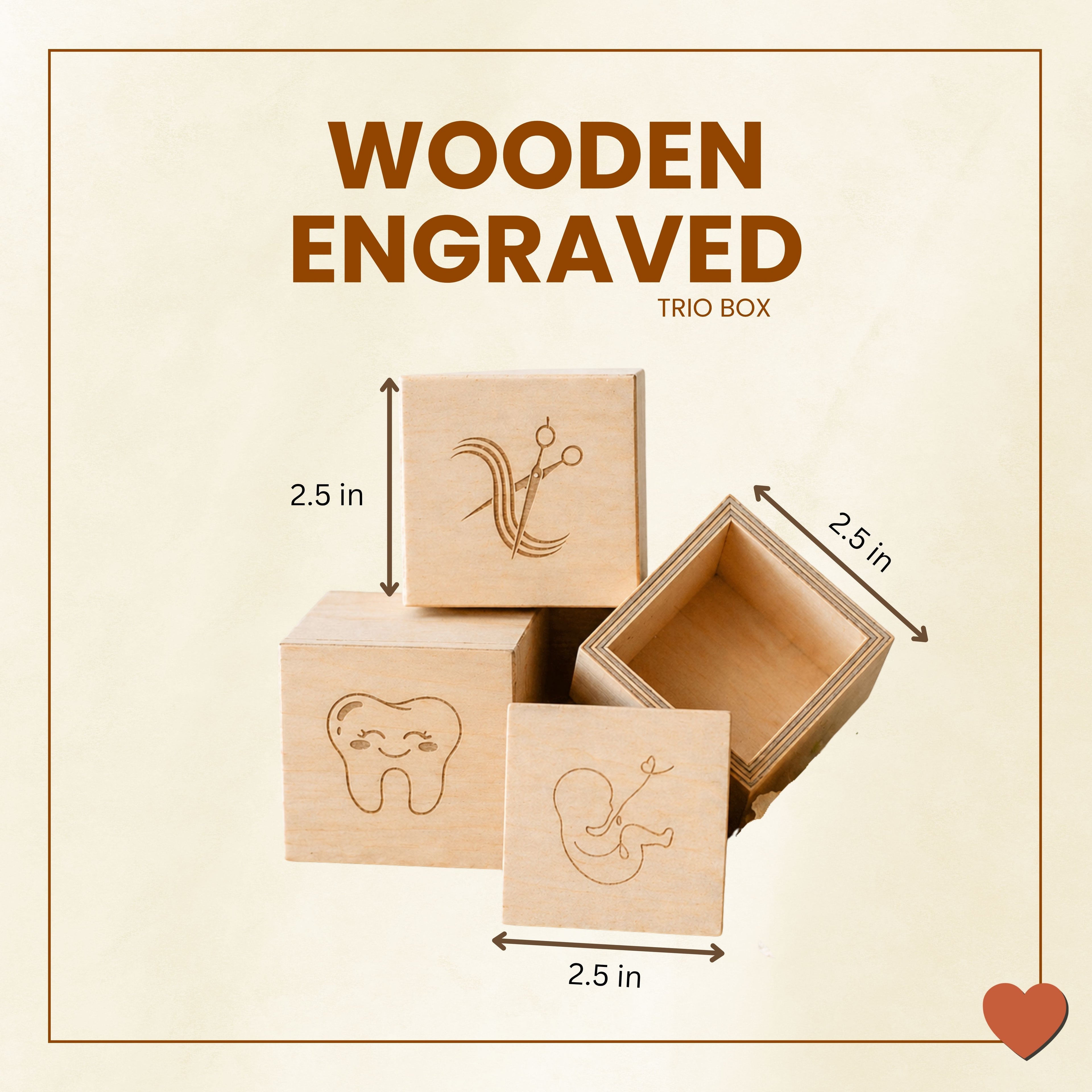 Wooden Engraved Trio Blocks