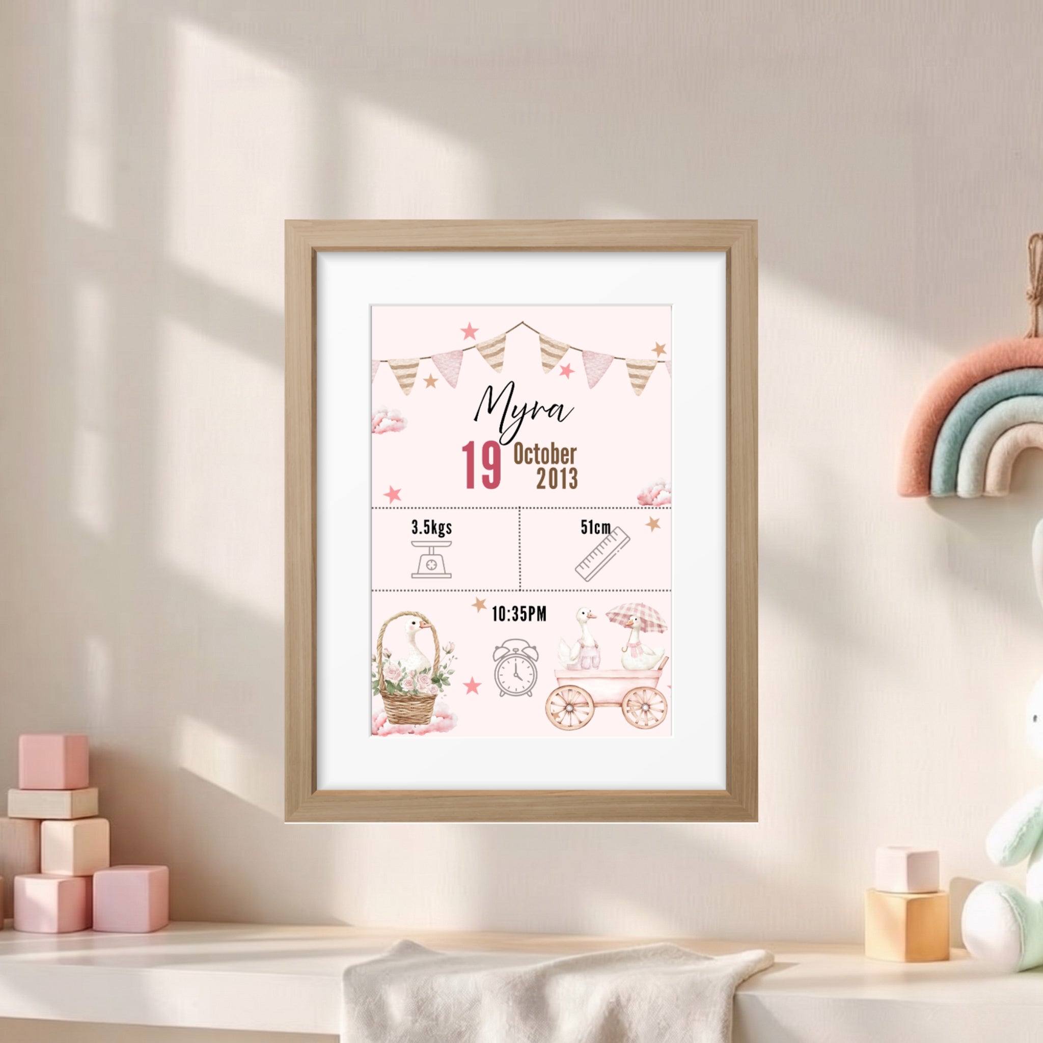 Birth Announcement Frame- Stork Pink