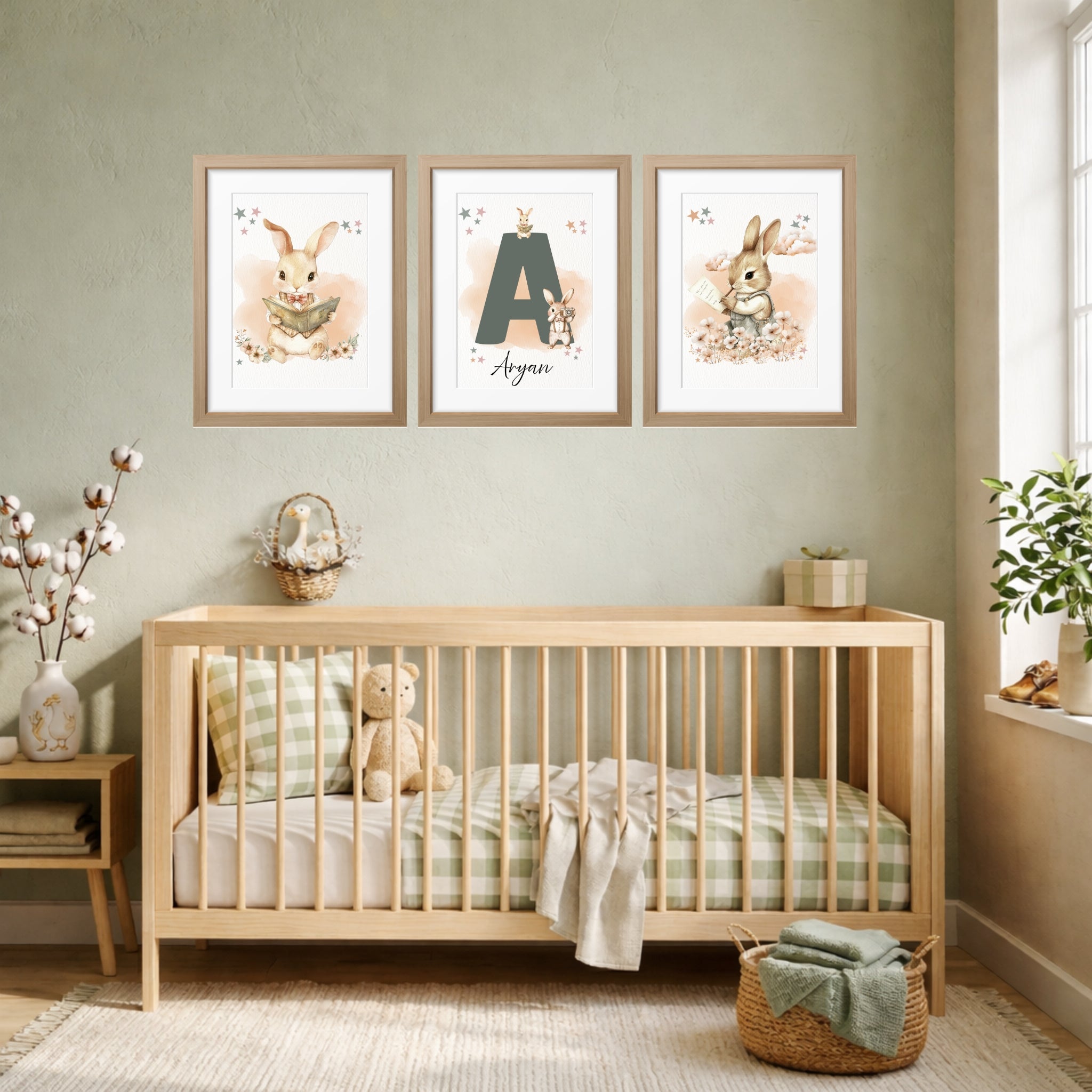 Personalized Nursery Wall Art - Bunny Green
