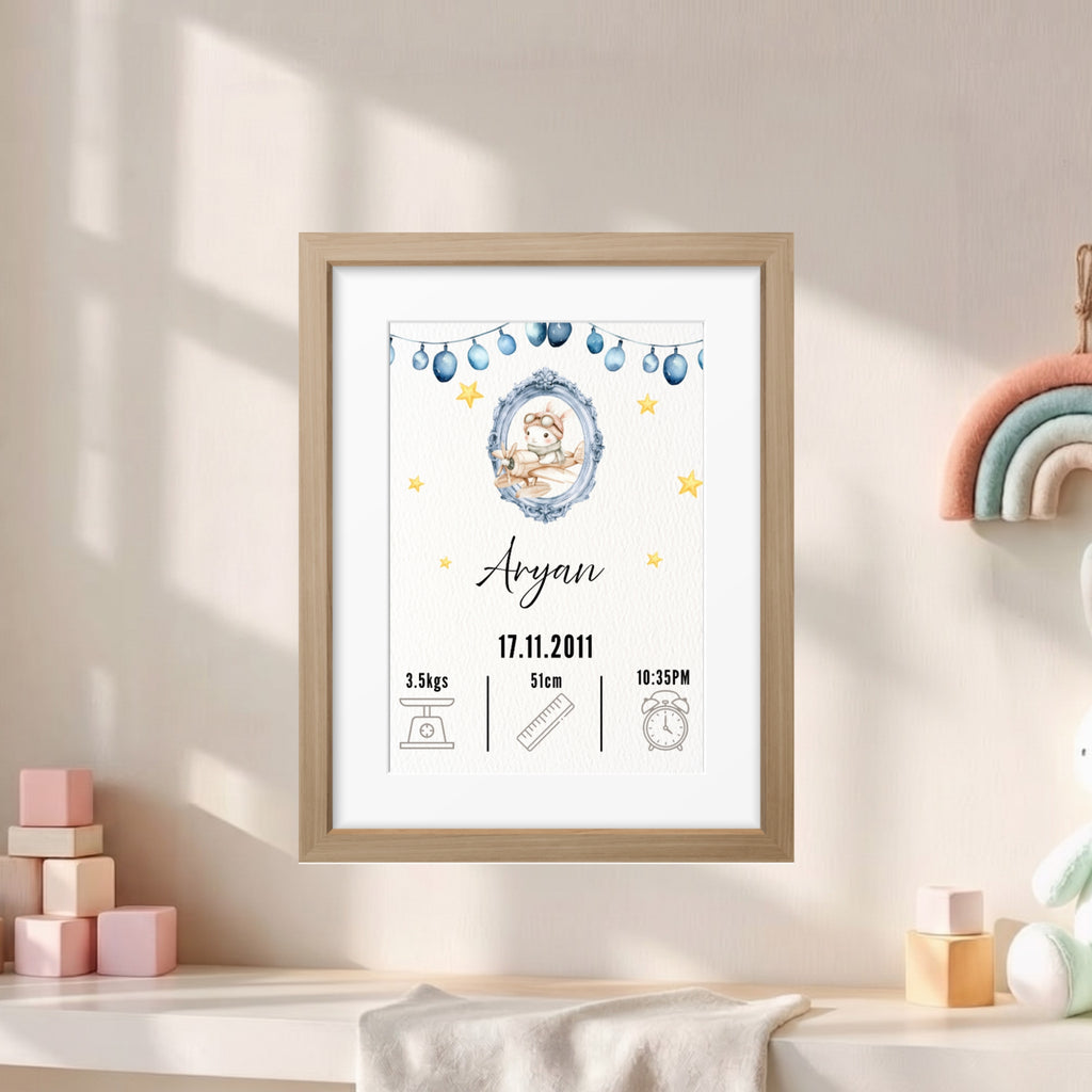 Birth Announcement Frame - Bunny Blue