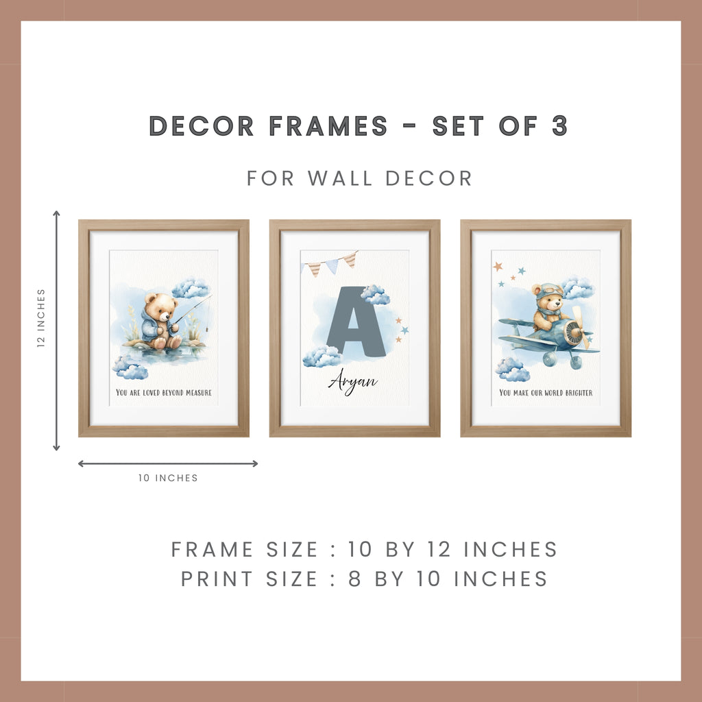 Personalized Nursery Wall Art & Quote - Teddy Blue