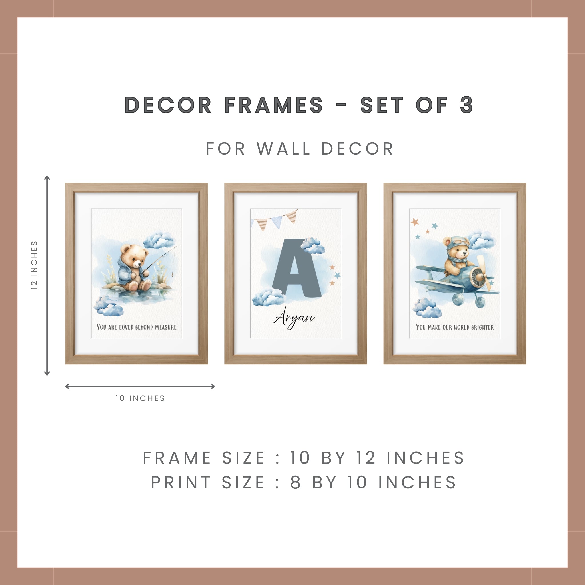Personalized Nursery Wall Art & Quote - Teddy Blue