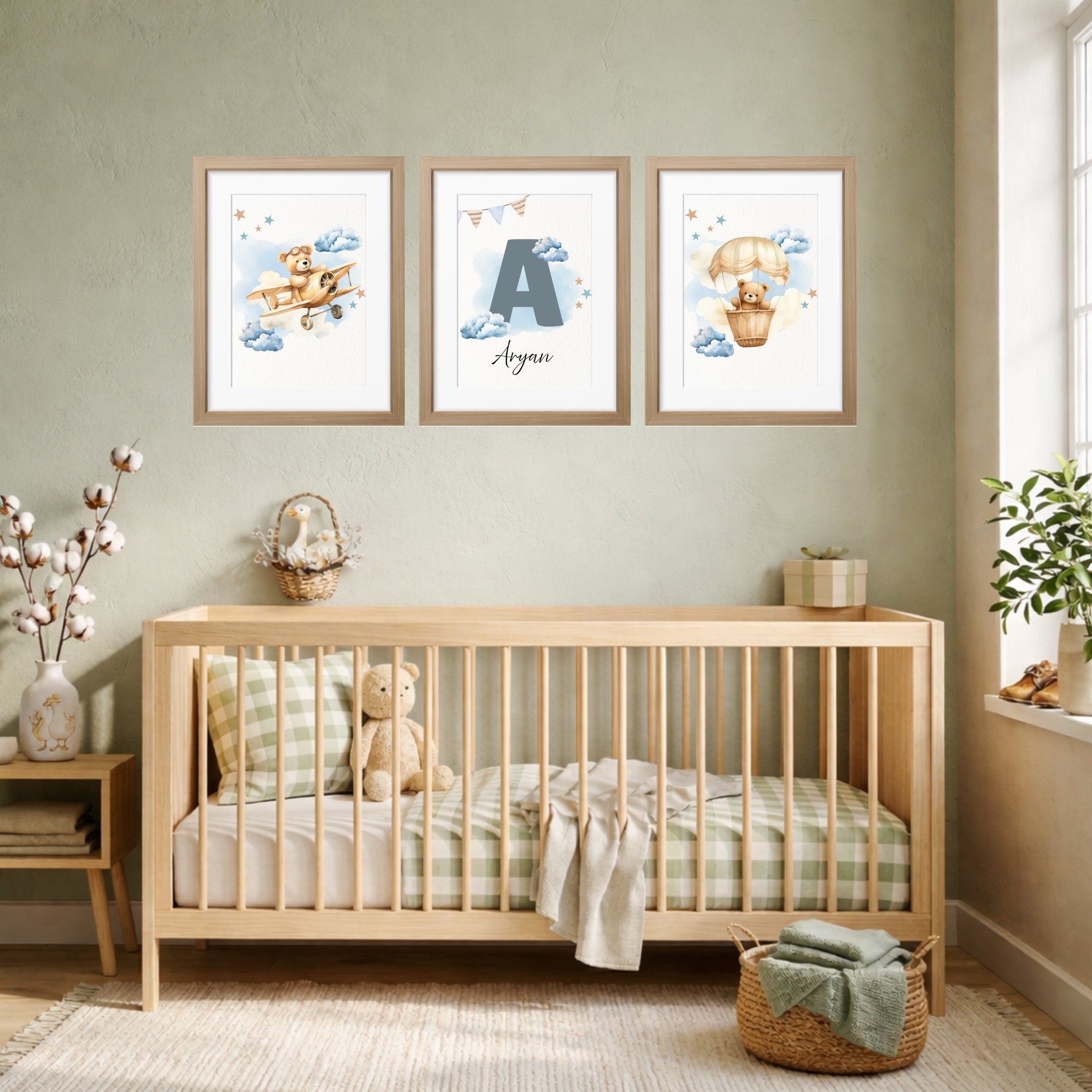 Personalized Nursery Wall Art - Teddy Blue