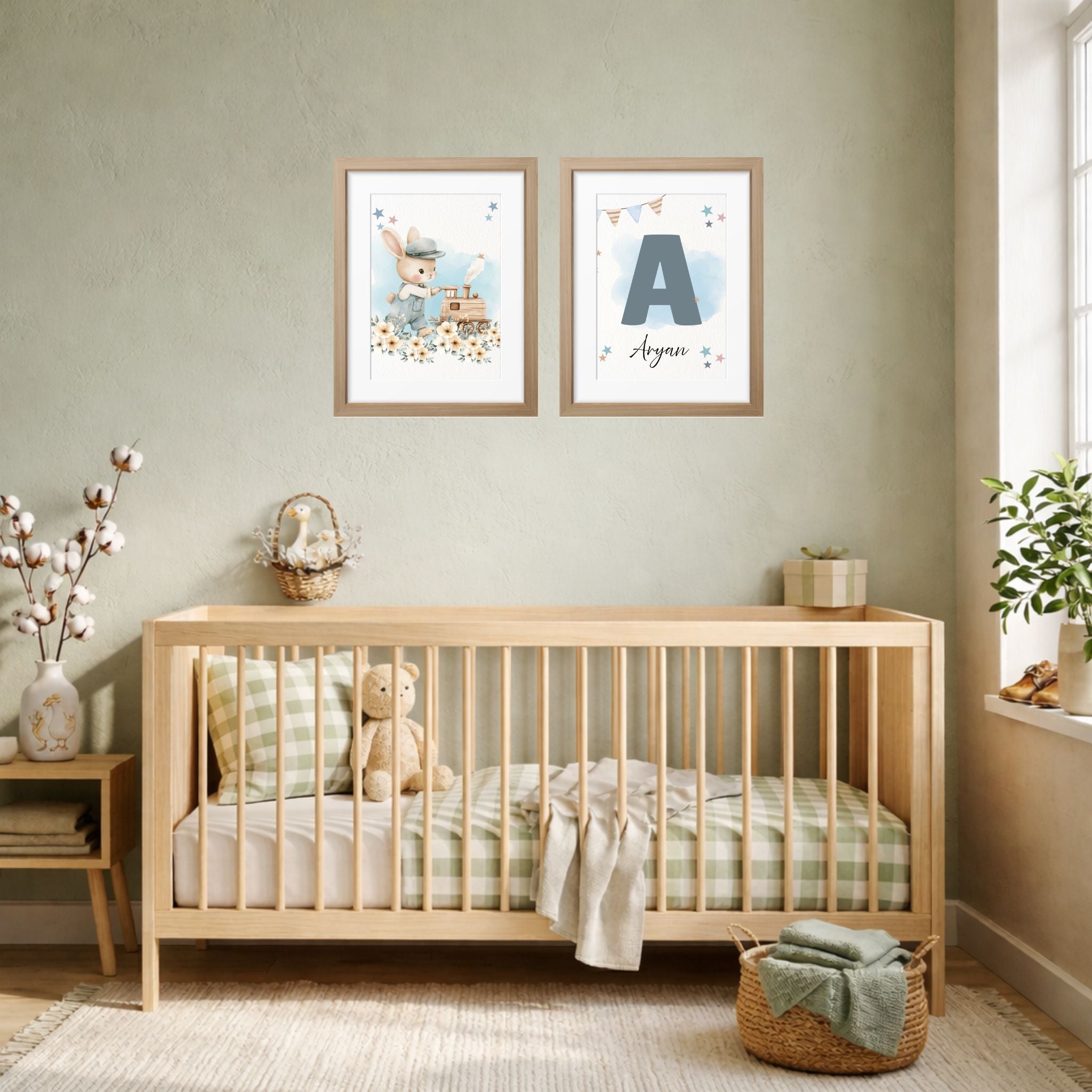 Personalized Nursery Wall Art - Bunny Flowers