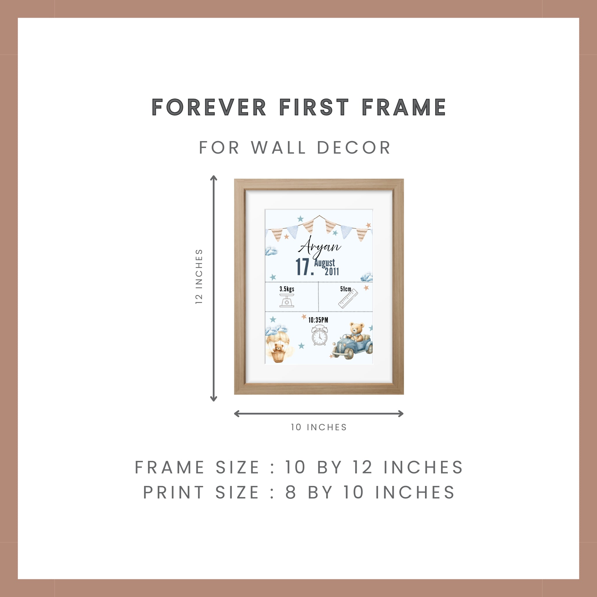 Birth Announcement Frame- Teddy Blue