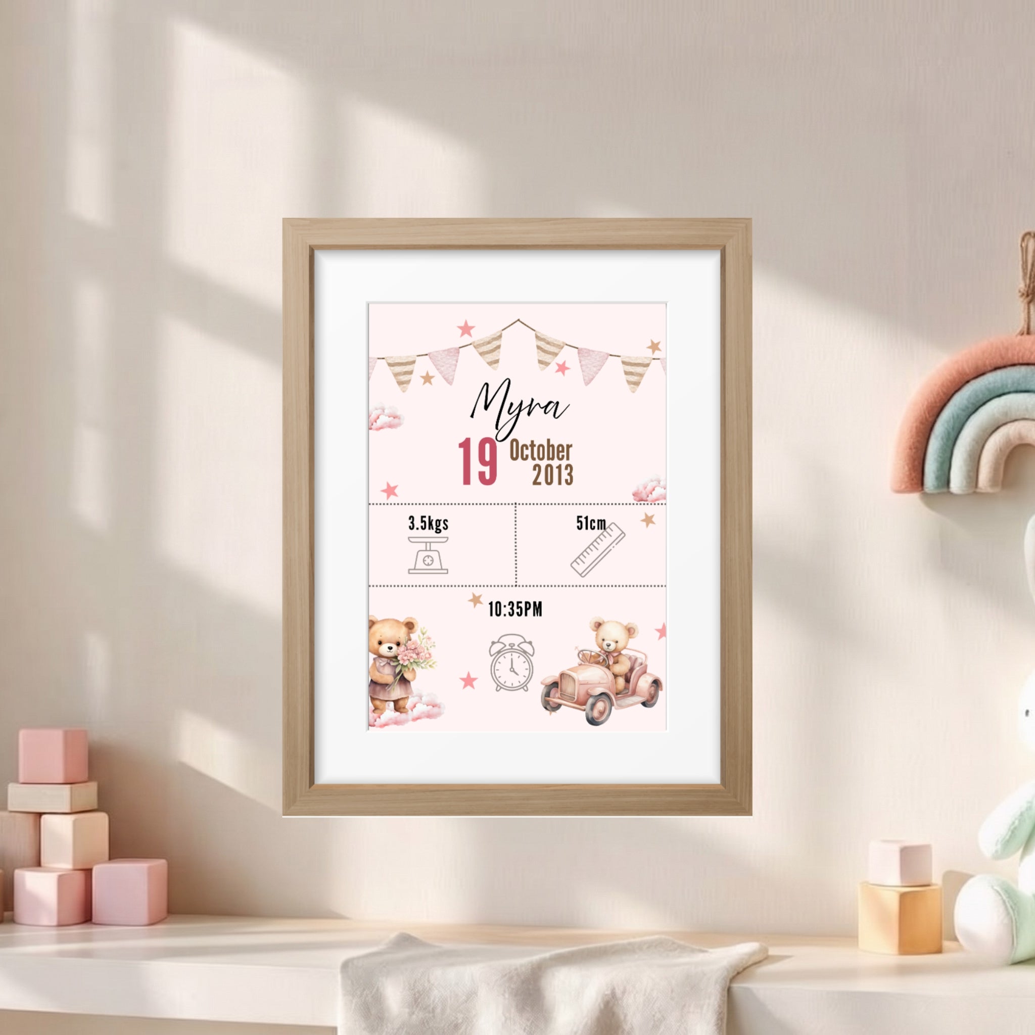 Birth Announcement Frame- Teddy Pink
