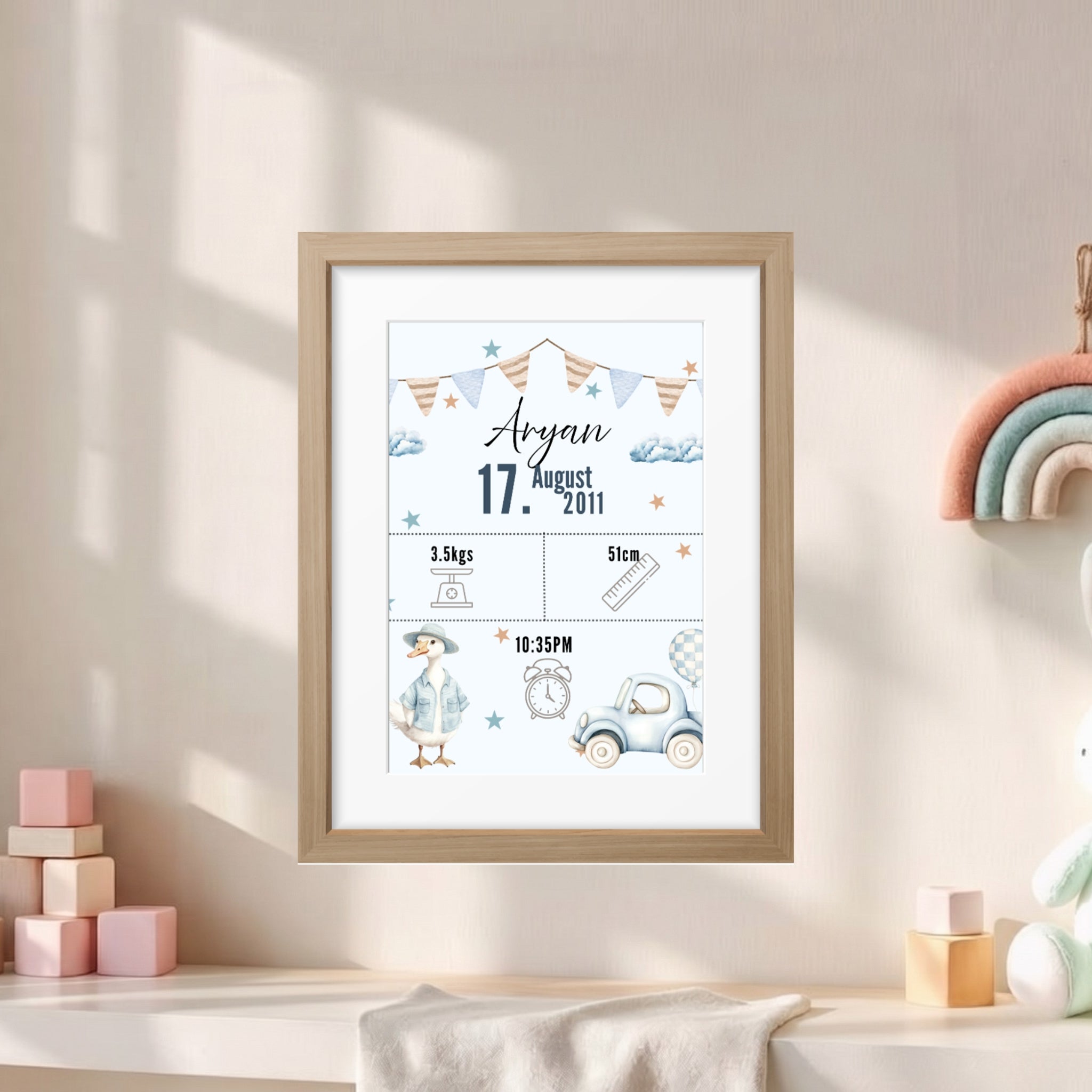 Birth Announcement Frame- Stork Blue